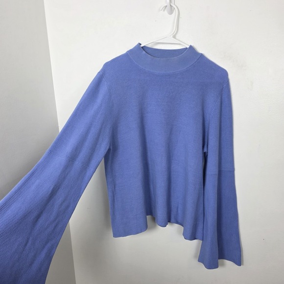 525 America Periwinkle Blue Bell Sleeve Mock Neck Cotton Soft Sweater Size Large - Picture 3 of 9